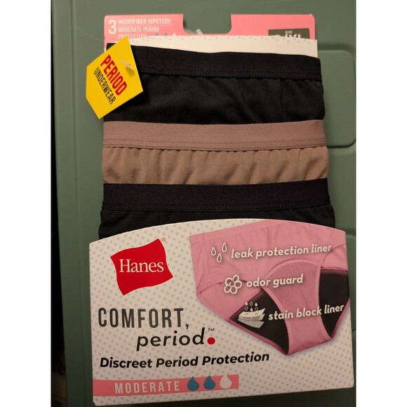 Hanes Other - Hanes Women's Comfort Brief Period Underwear 3-Pack DH3 XL Multicolor NWT Size 8